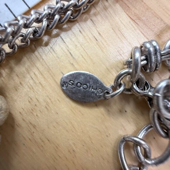 Chicos Mixed Metal Silver & Gold-Tone Long Layered Chain Necklace With Textured - Picture 10 of 11